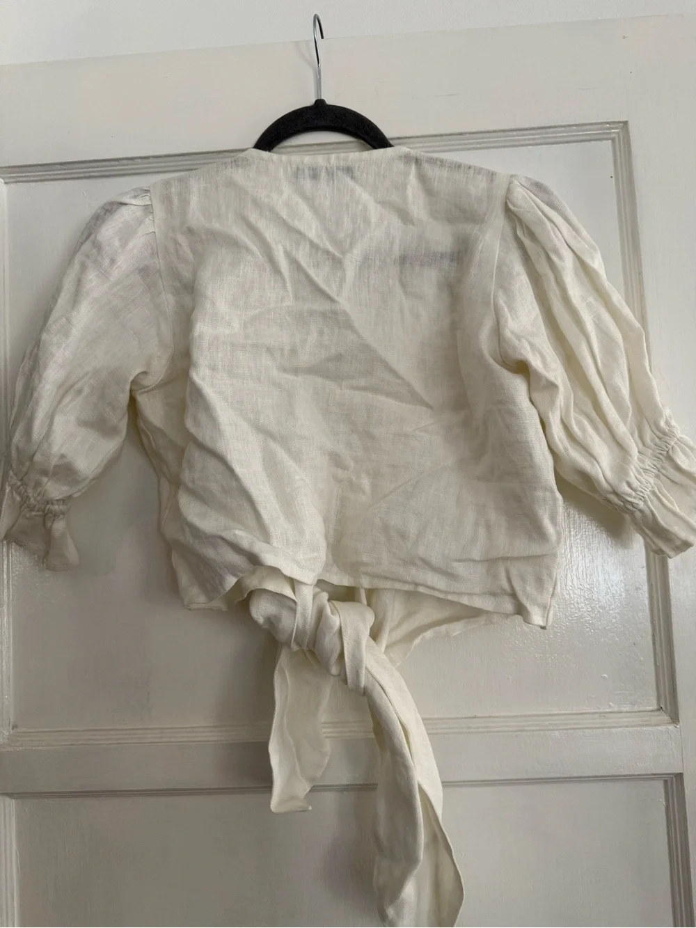 Faithfull the Brand Cream Tie-Front Puff Sleeve Blouse